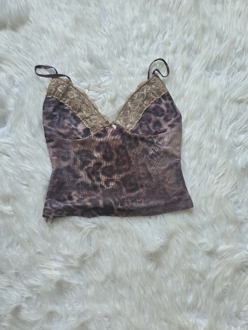 Leopard Lace Trim Cami Top in Brown and Gold